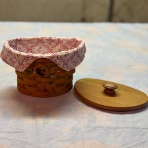 Woven Basket with Pink Floral Liner and Wooden Lid
